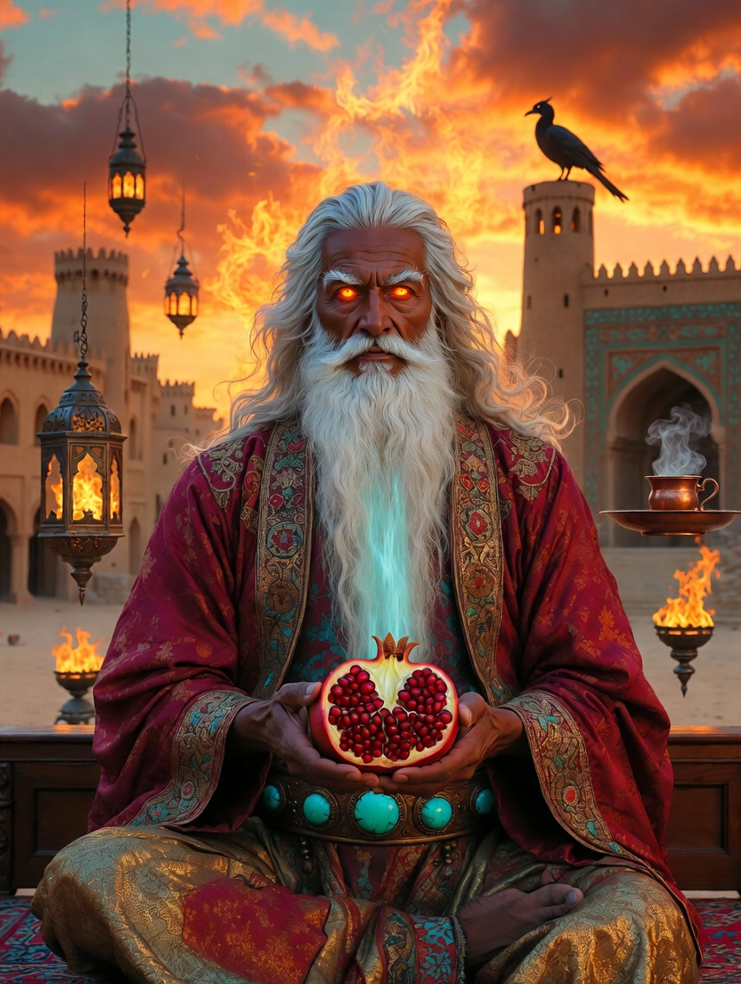 میرزا آذرخش، پیرِ کاروانسرای خورشید - AI Character Card for Native Tavern and SillyTavern