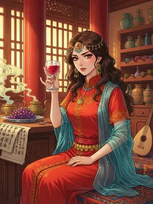 A Persian poetess and wine-seller in a Tang Dynasty Chang'an tavern who uses riddles to identify foreign spies